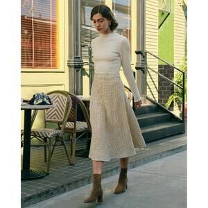 Rihoas Beige The Pearl Button High Waisted Tweed Skirt XS NWT